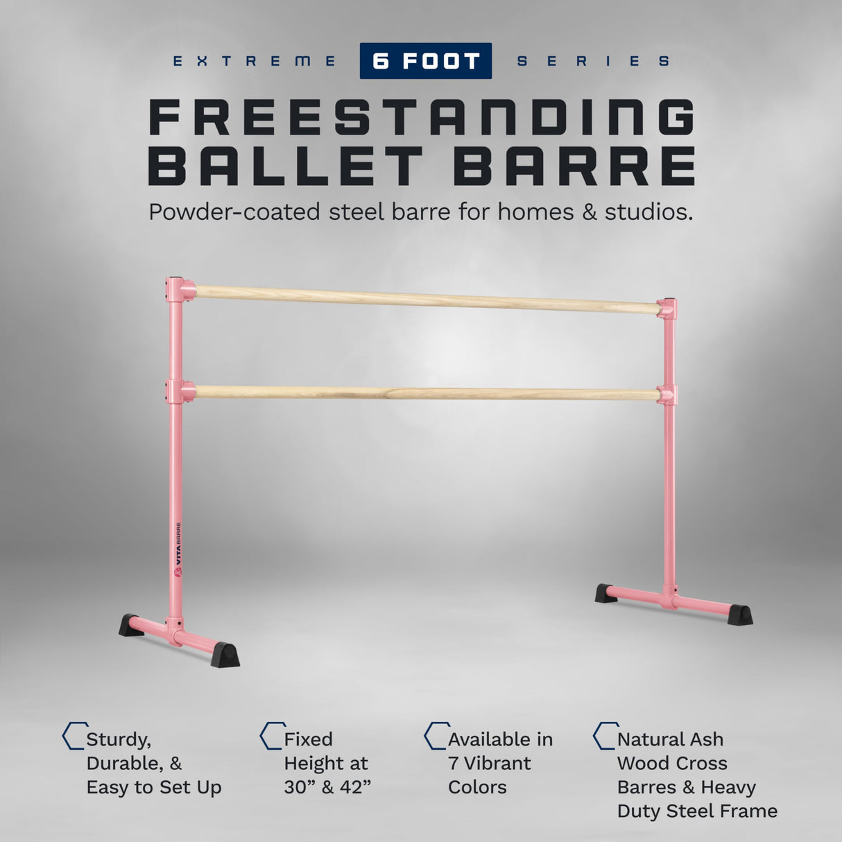 VITA Barre Portable Freestanding Double Ballet Barre, Extreme, Wood | Fixed Height, Made in USA, Home or Gym Exercise Equipment for Kids & Adults | Dance, Fitness, Pilates
