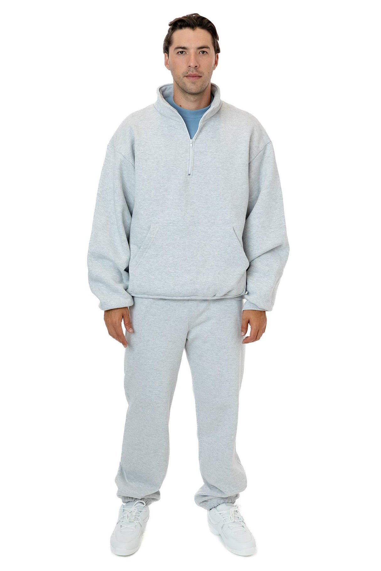 Los Angeles Apparel Heavy Fleece X Pocketed Half Zip Sweater (Piece Dye)
