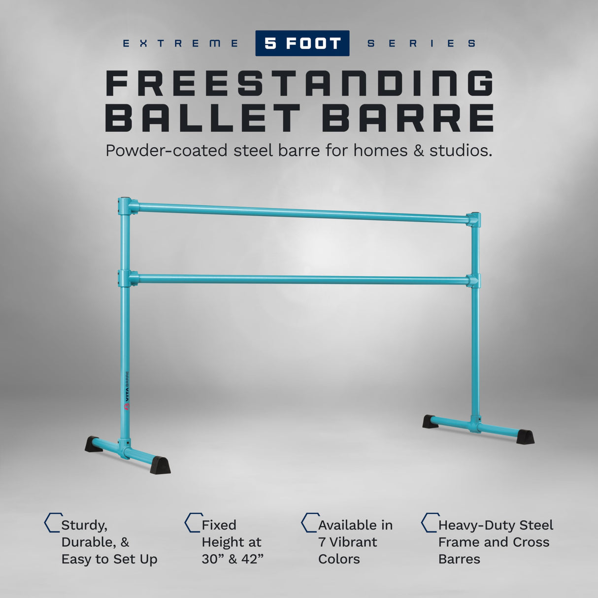 VITA Barre Portable Freestanding Double Ballet Barre, Prodigy, Aluminum | Adjustable Height, USA Made, Home or Gym Exercise Equipment for Kids & Adults | Dance, Fitness, Pilates