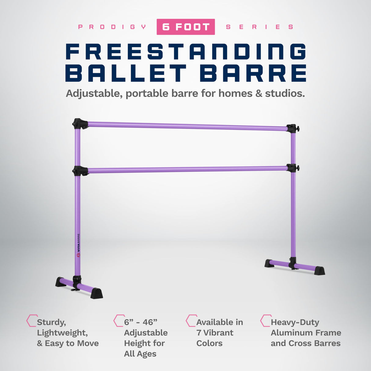 VITA Barre Portable Freestanding Double Ballet Barre, Prodigy, Aluminum | Adjustable Height, USA Made, Home or Gym Exercise Equipment for Kids & Adults | Dance, Fitness, Pilates