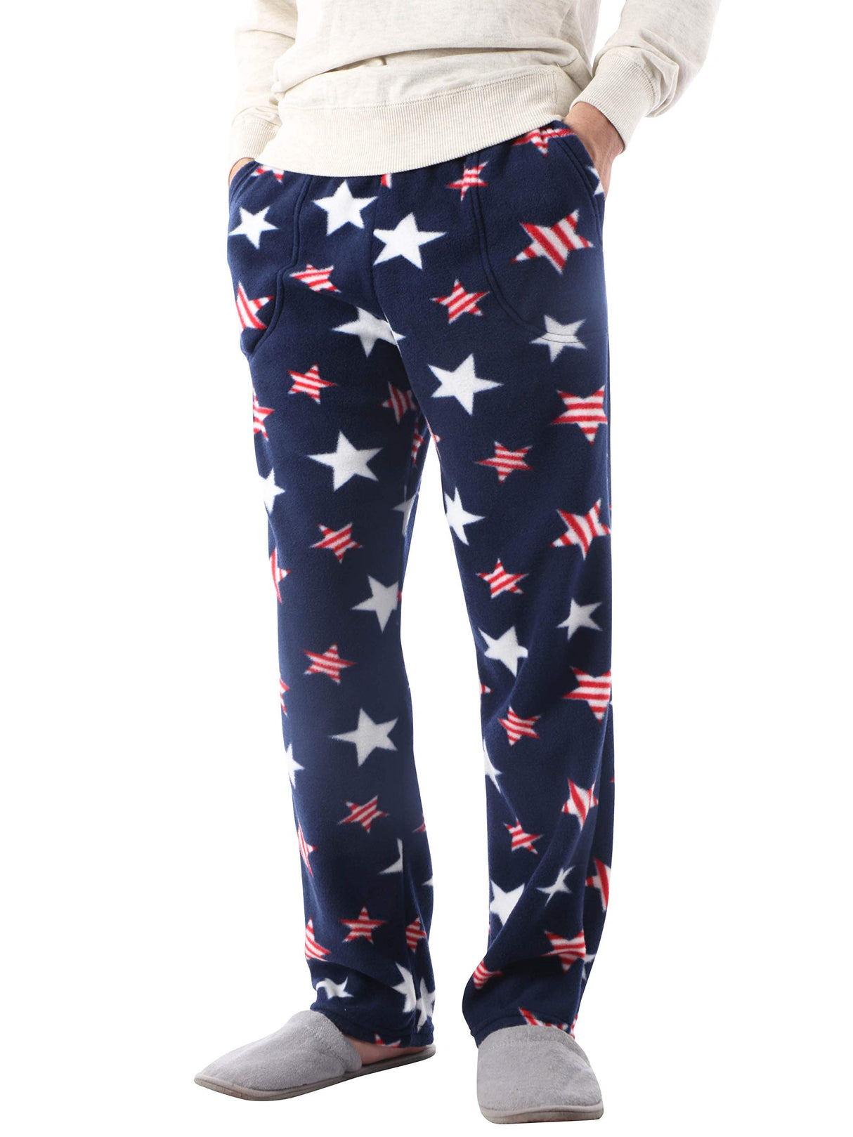 Made in USA Mens Premium Pajama Pants with Print Pattern Knit Fleece Lounge PJ Botton with Pockets
