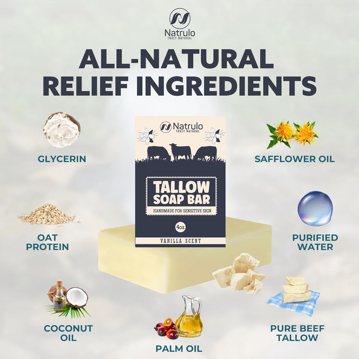 Beef Tallow Soap Bar – All Natural Grass Fed Tallow Soap Vanilla – Moisturizing Face & Body Wash Great for Eczema, Dry, Itchy, Sensitive Skin – Handcrafted Bath Soap for Adults, Kids, Made in USA