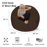 Chill Sack Bean Bag Chair: Giant 5' Memory Foam Furniture Bean Bag - Big Sofa with Soft Micro Fiber Cover - Black
