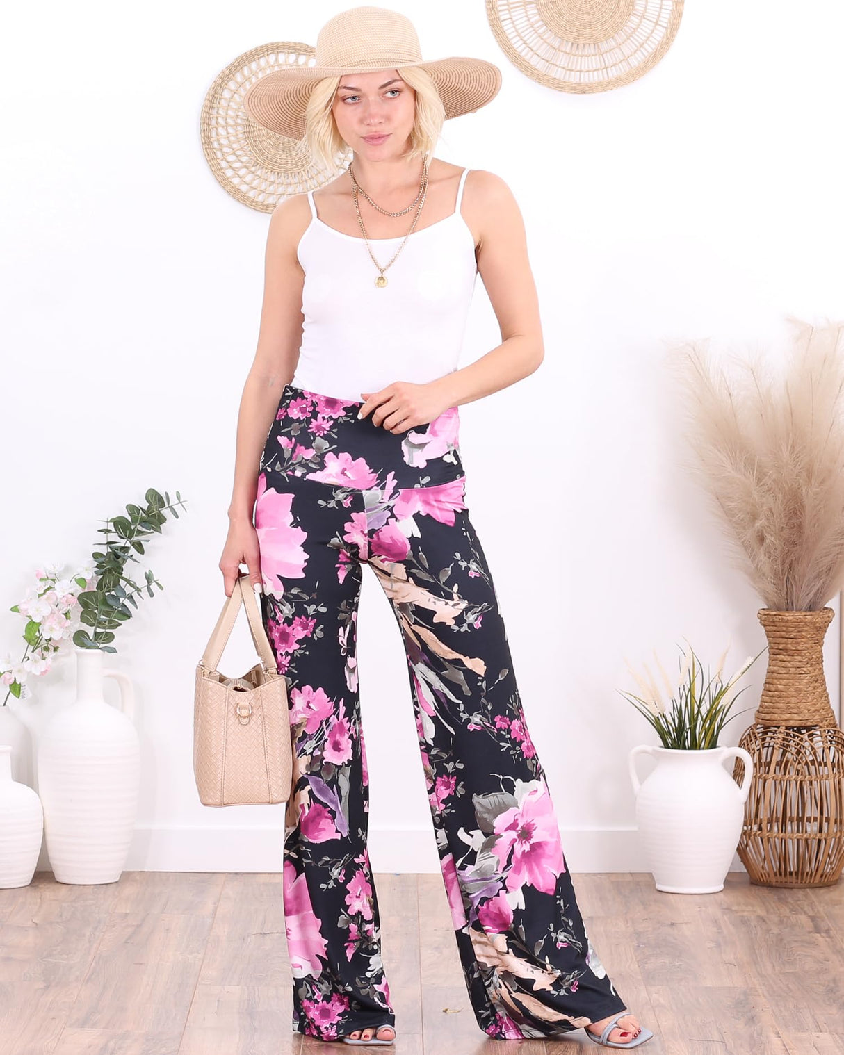 Popana Palazzo Pants for Women Casual Summer Wide Leg Beach Pants Plus Size Made in USA