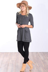 Popana Womens 3/4 Sleeve Tunic Top with Pockets - Made in USA Long Shirts to Wear with Leggings - Tunic Pullover for Women