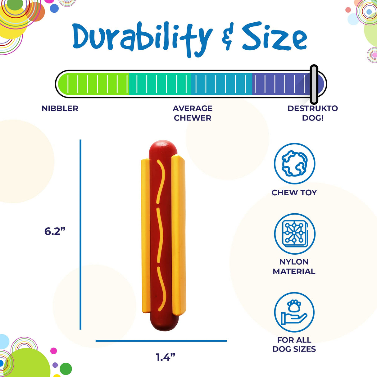 SodaPup Hot Dog – Durable Dog Chew Toy Made in USA from Non-Toxic, Pet Safe, Food Safe Nylon Material for Mental Stimulation, Clean Teeth, Fresh Breath, Problem Chewing, Calming Nerves, & More