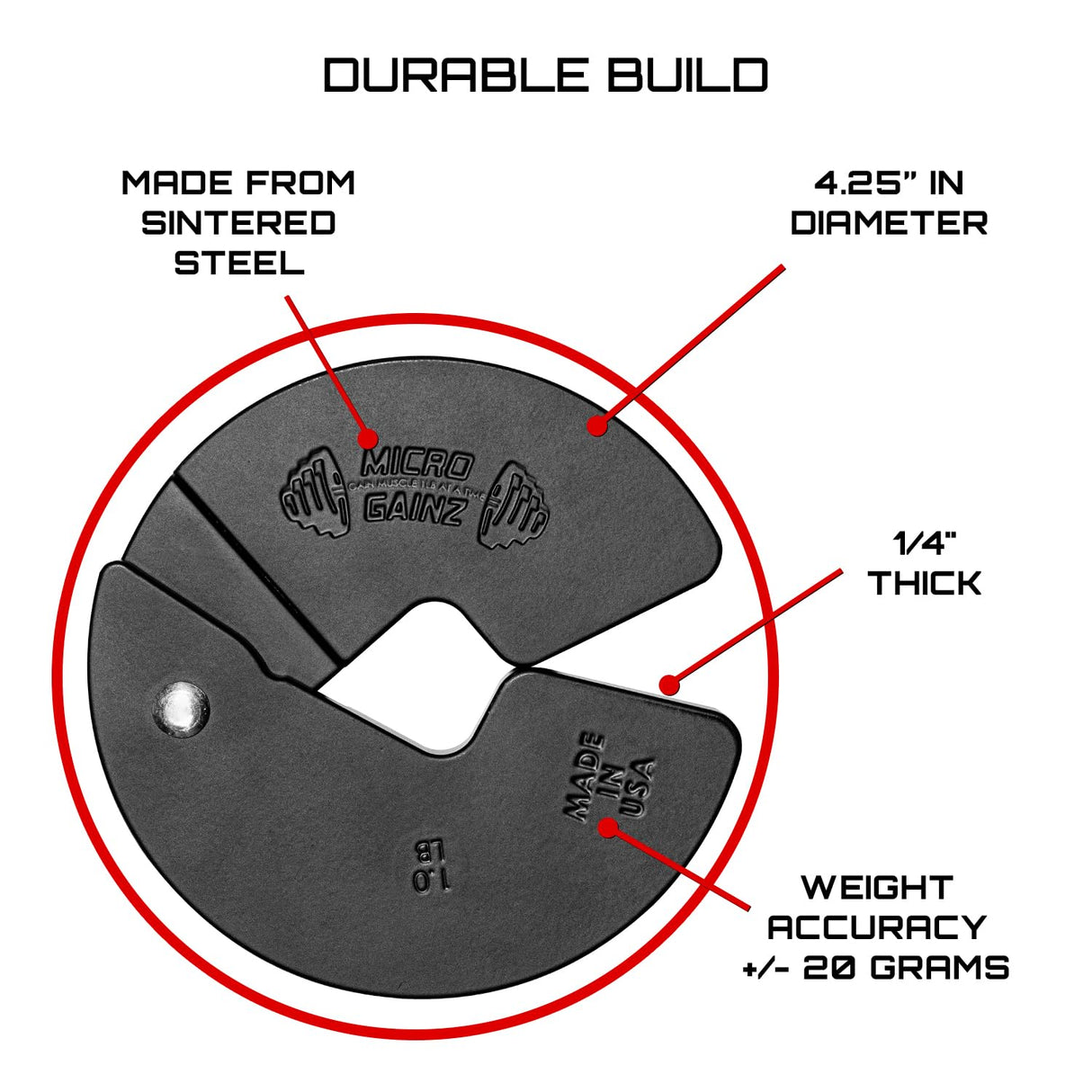 Micro Gainz New 1LB Dumbbell Fractional Weight Plates 2 or 4 Piece- Designed for Dumbbell Training and Micro Loading, Made in USA