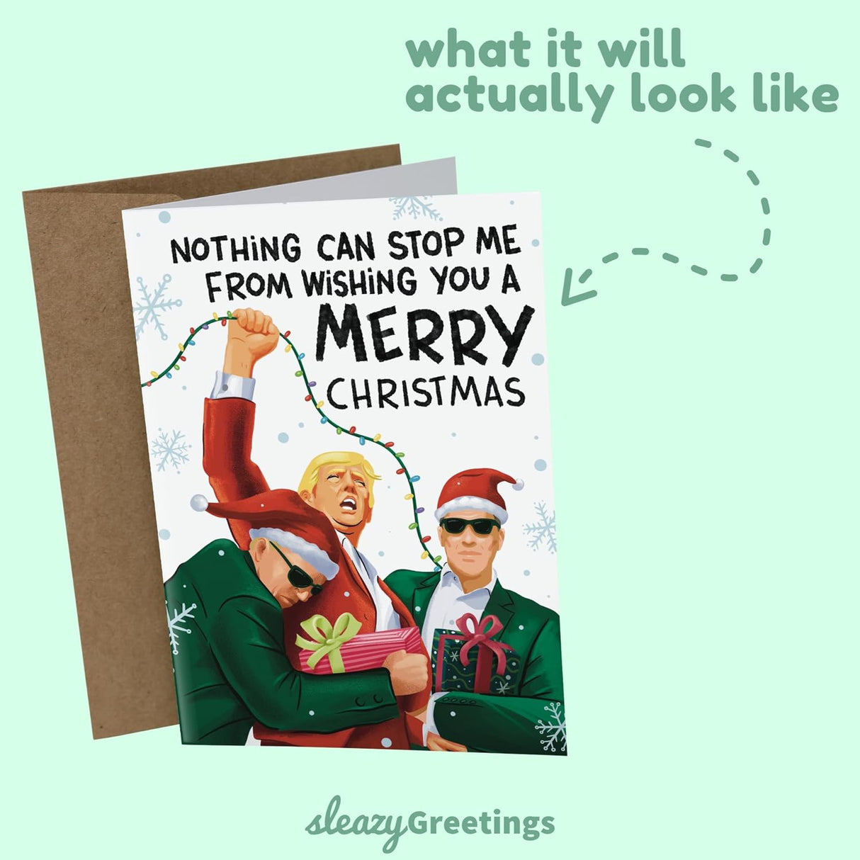 President Donald Trump Funny Christmas Card for Men or Women - Nothing Can Stop Me From Wishing You A Merry Christmas Holiday Card for Brother, Dad, Wife, Husband, and Friend - Trump Raising Fist Xmas Card