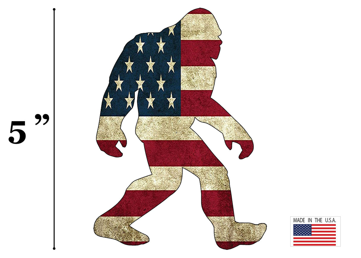 Rogue River Tactical USA Flag Bigfoot Sasquatch Sticker Bumper Car Decal Gift Patriotic American United States