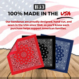 B53 100% Cotton Paisley Bandanas Made in the USA - Stylish Headband, Handkerchief, Scarf - 21 inch x 21 inch