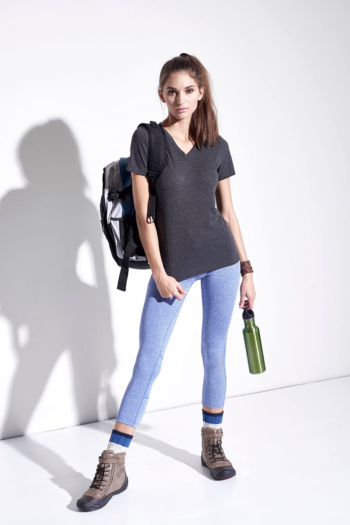 Expert Brand USA-Made Women's Activewear Performance Heather V-Neck T-Shirt