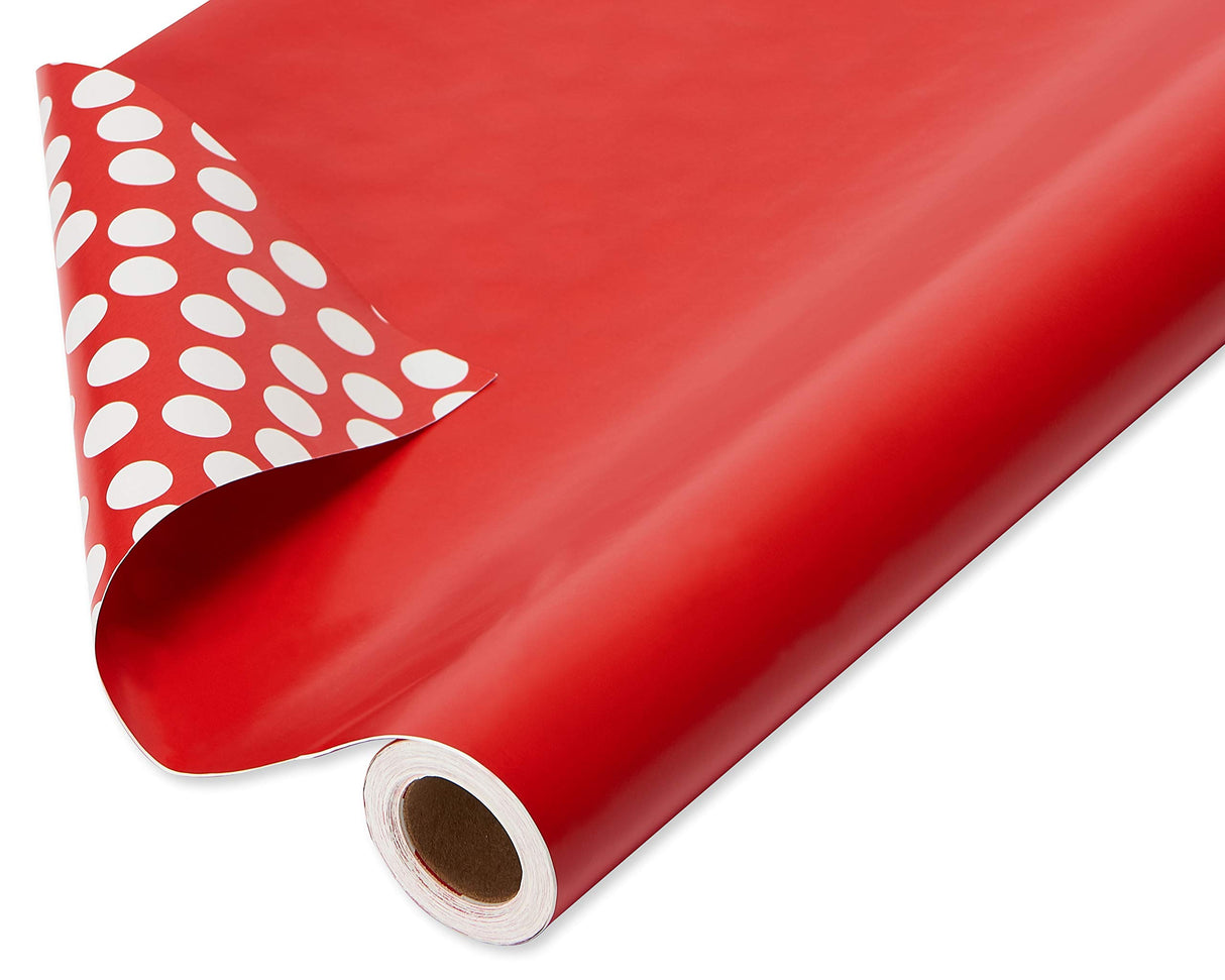 American Greetings 175 sq. ft. Reversible Red Wrapping Paper for Christmas and All Holidays, Red and White Polka Dots (1 Jumbo Roll 30 in. x 70 ft.)