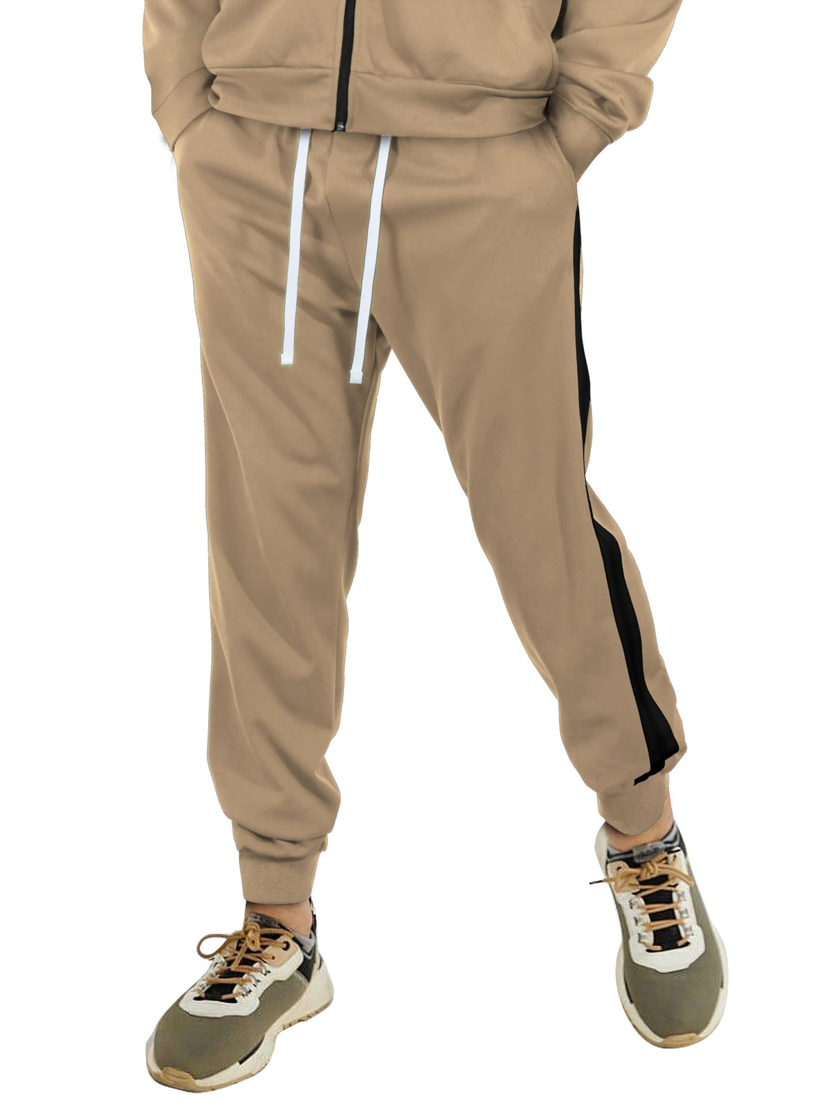 Hat and Beyond Mens Made in USA Premium Track Jacket & Pants Striped Sweatsuit Athletic Casual Essentials Gym