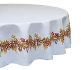 Fabric Textile Products Round Tablecloth, 100% Milliken Polyester, Machine Washable, 90" Round, Christmas Garland Border