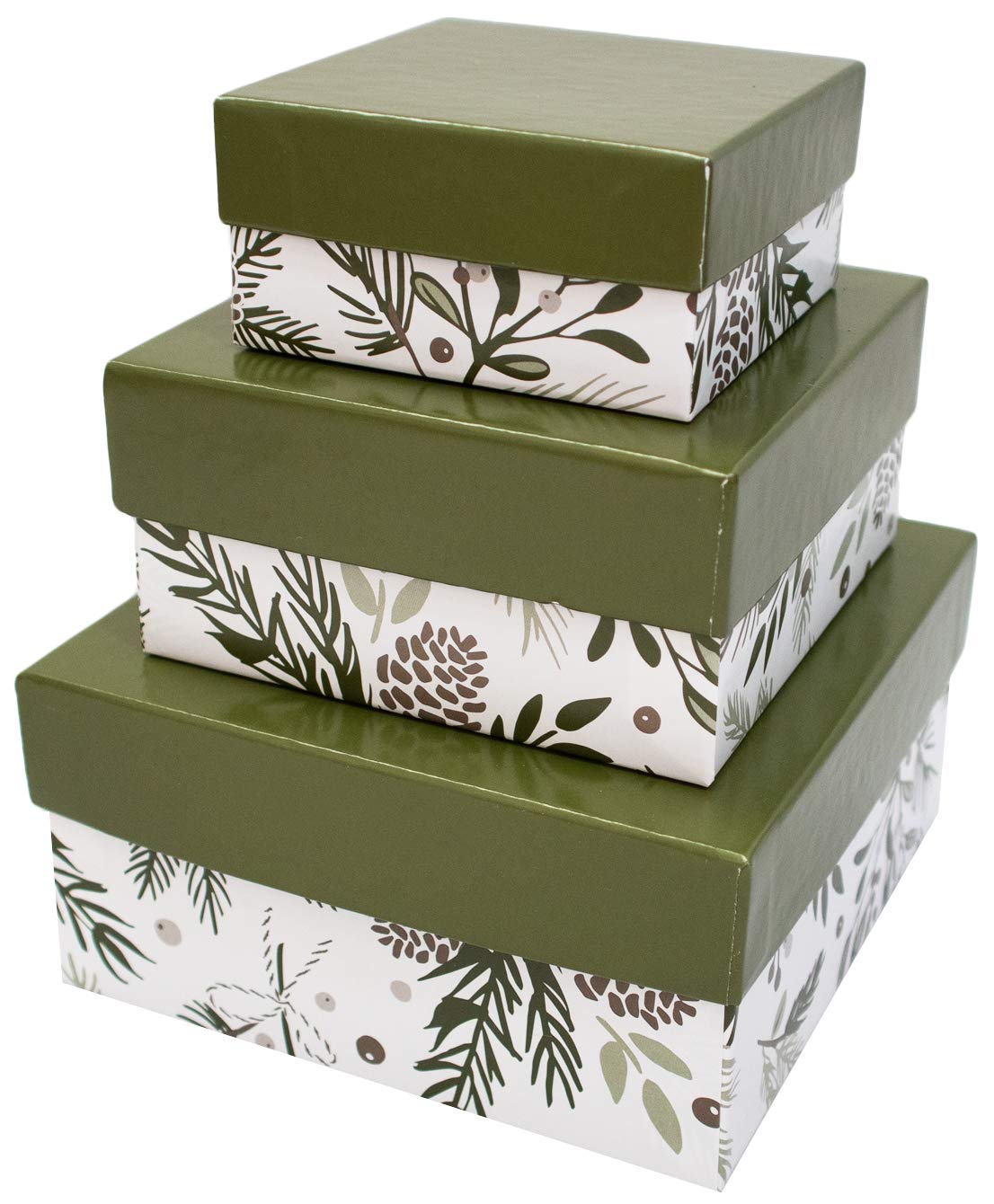 Made in USA Recycled Paper Kraft Boxes – 3.25”, 4.25” & 5.25” – Nested Squared Boxes with Lids (Small Set of 3 - Christmas Plaid)