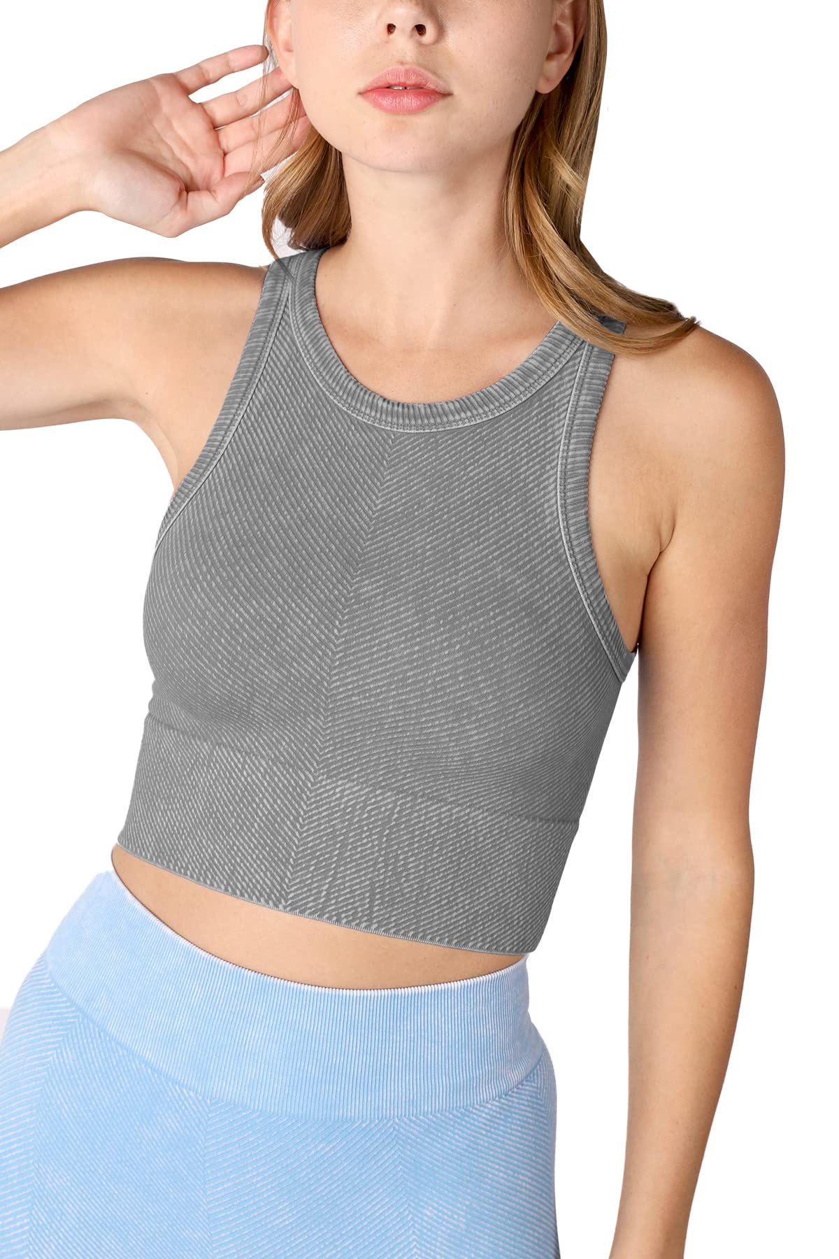 NIKIBIKI Women Seamless Vintage Chevron High Neck Crop Top, Made in U.S.A, One Size