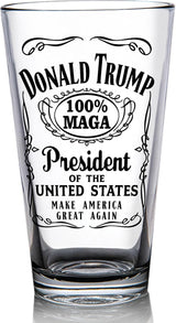 Donald Trump Christmas Gift 100% MAGA Label 16 oz Pint Glass for Dad, Gift for Husband, Stepfather Gift Idea, Unique Gifts for Men, Trump Merch (101-15182-D)