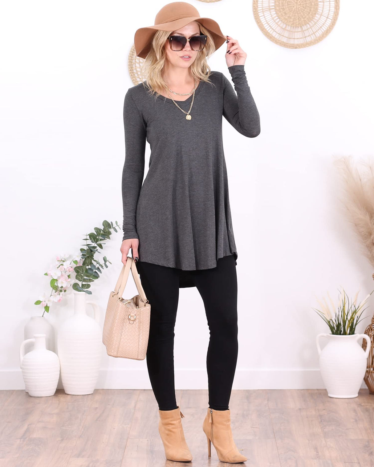 Popana Womens Long Sleeve Tunic Tops to Wear with Leggings - Long Tunic Shirts for Women Loose Fit Dressy Plus Size Casual