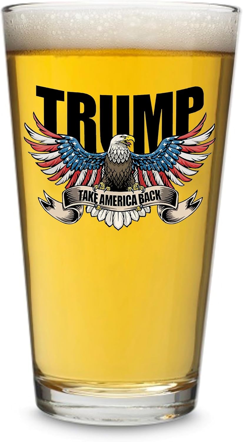 Donald Trump Merchandise Pint Glasses – 16Oz Take America Back– Made In USA - President Trump Printed Beer Glass (NOT sticker)