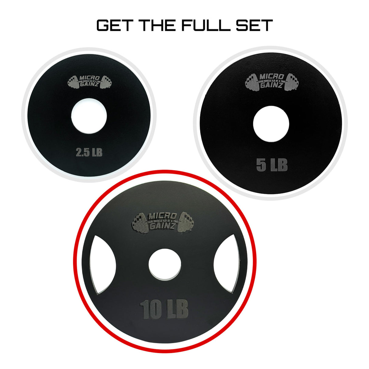 Micro Gainz Steel Olympic Barbell Weight Set of 2 Plates, 2.5lb, 5lb or 10lb, Plate Set Designed for Strength Training & Loading Bar Weights, Made in USA