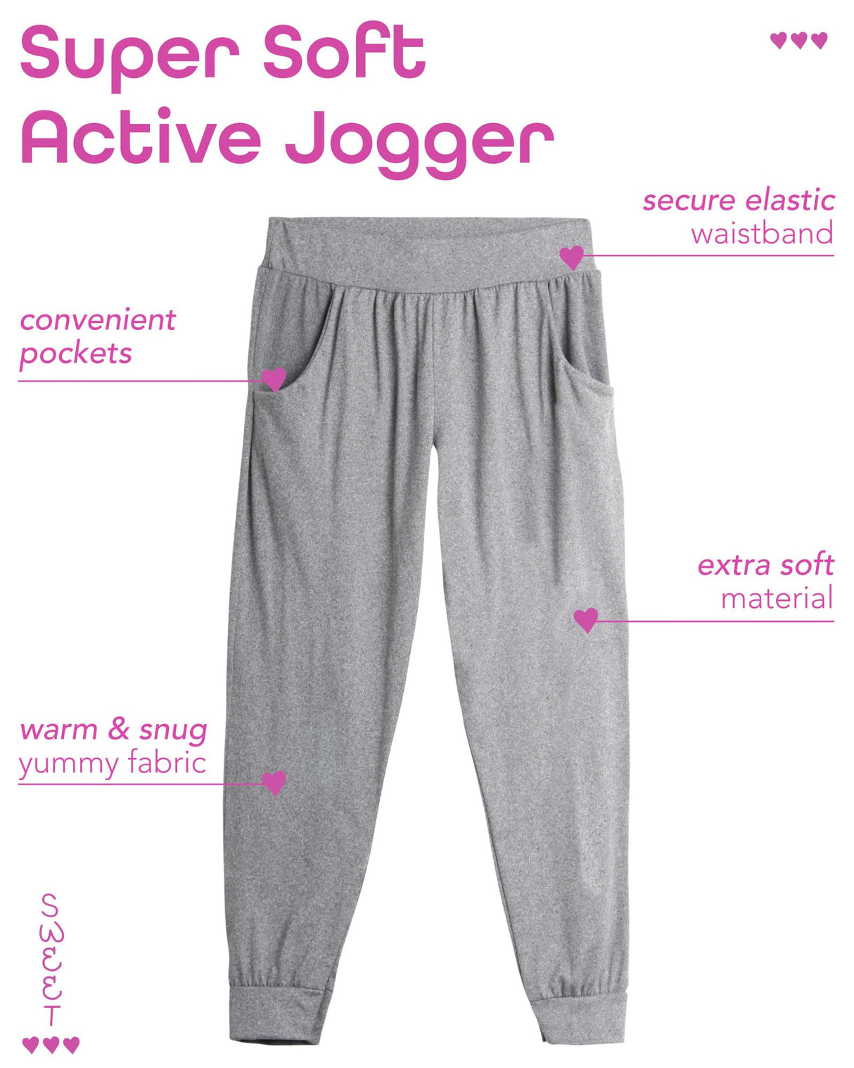 Sweet Hearts Girls' Sweatpants - 3 Pack Performance Jogger Pants with Pockets - High Waisted Jogger Sweatpants: Made in USA