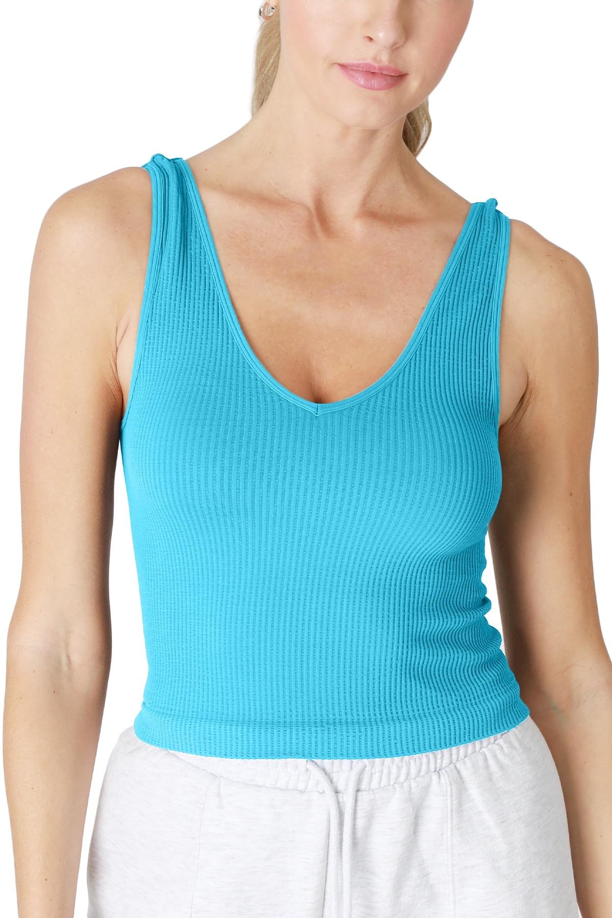 NIKIBIKI Women Seamless Reversible Ribbed Crop Top, Made in U.S.A, One Size