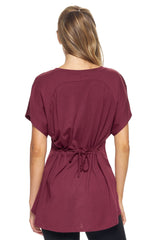 Exeprt Brand USA-Made Women's MoCA Cotton Blend Cinch Back Tie Tunic Shirt