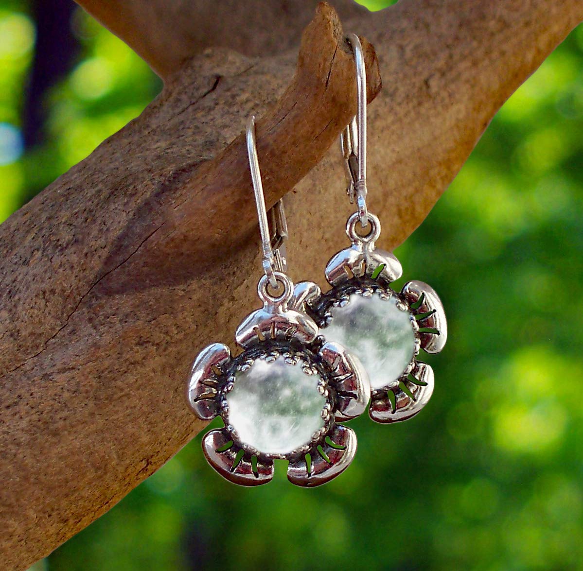 Bottled Up Designs Handmade Bloom Once More Earrings, Recycled Vintage Glass, Sterling Silver, Eco Friendly, Made in USA, Birthday Gifts, Mothers Day, Women, Anniversary (Olive Wine Bottle)