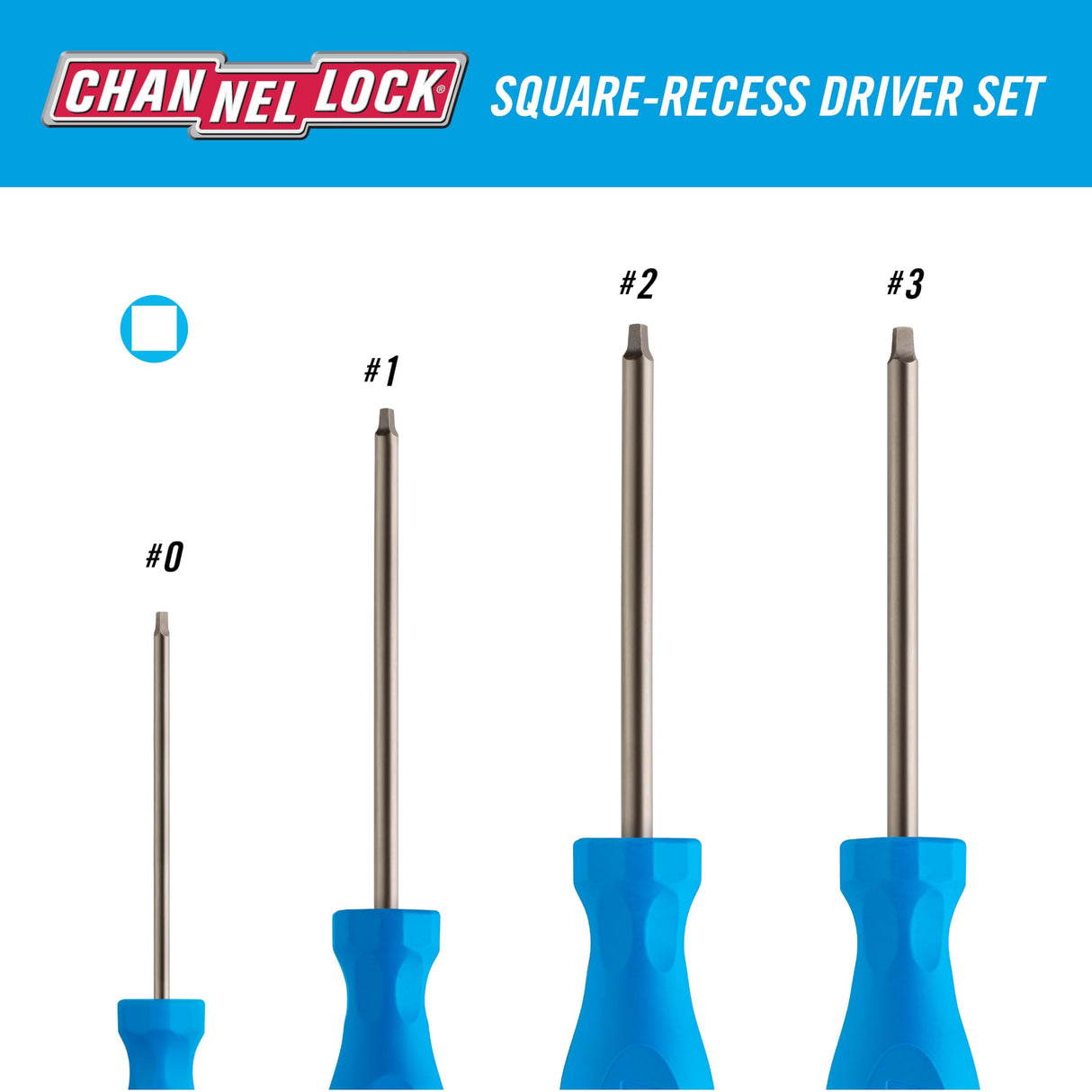 CHANNELLOCK R030H #0 x 3-inch Professional Square Recess Screwdriver, Magnetic Tip, Made in USA, Molded Tri-Lobe Grip