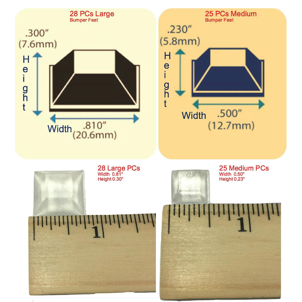 Clear Rubber Feet (53 Pack) Self Stick Bumper Pads - Made in USA - Adhesive Tall Square Bumpers for Electronics, Speakers, Laptop, Appliances, Furniture, Computers