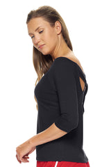 Expert Brand USA-Made Women's MoCA Cotton Blend 3/4 Sleeve Cross Back Shirt