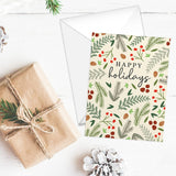 Painted Kraft Style Holiday Cards / 24 Modern Christmas Note Cards With White Envelopes / 4 5/8" x 6 1/4" Illustrated Faux Kraft Greeting Cards / 6 Cheery Winter Designs/Made In The USA