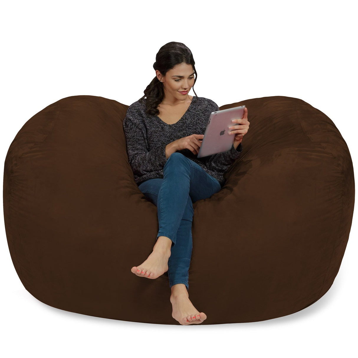 Chill Sack Bean Bag Chair: Huge 6' Memory Foam Furniture Bag and Large Lounger - Big Sofa with Soft Micro Fiber Cover - Red Furry