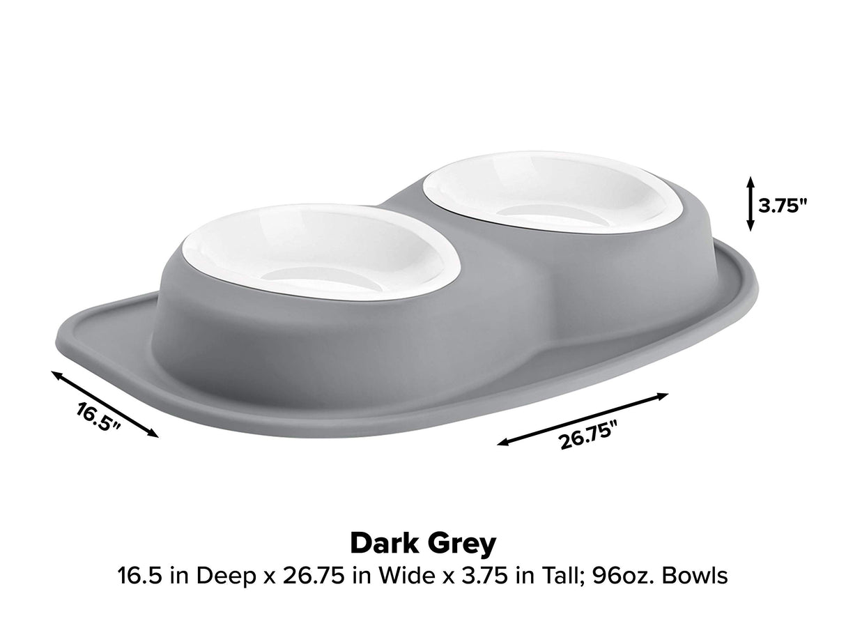 WeatherTech Double Low Pet Feeding System w/Plastic Dog/Cat Bowls - 8 oz (1 Cup) Dark Grey (PDL0801DG)