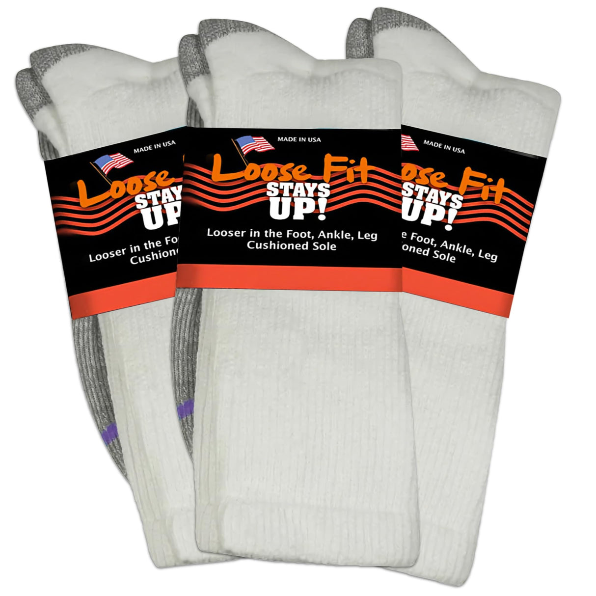 Men's and Women's Casual Crew Socks (Pack of 3) Made in USA! Cushioned Sole