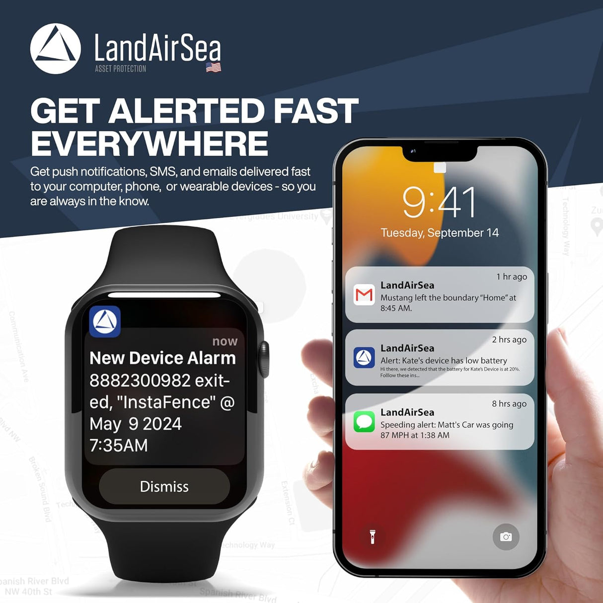 LandAirSea 54 GPS Tracker & Waterproof Hardwire Power Adapter - Global Tracking - Subscription is Required