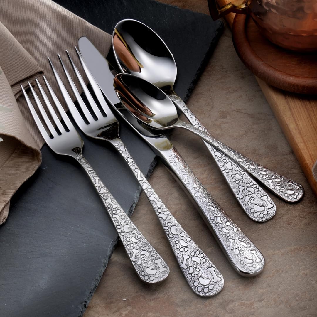 Liberty Tabletop Oliver Puppy 40 Piece Flatware Set Service for 8 Dog Themed Stainless Steel Silverware Made in the USA (40)