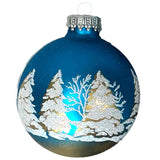 Glass Christmas Tree Ornaments - 67mm/2.625" [4 Pieces] Decorated Balls from Christmas by Krebs Seamless Hanging Holiday Decor (Frost with Blue & Silver Bethlehem Scene)