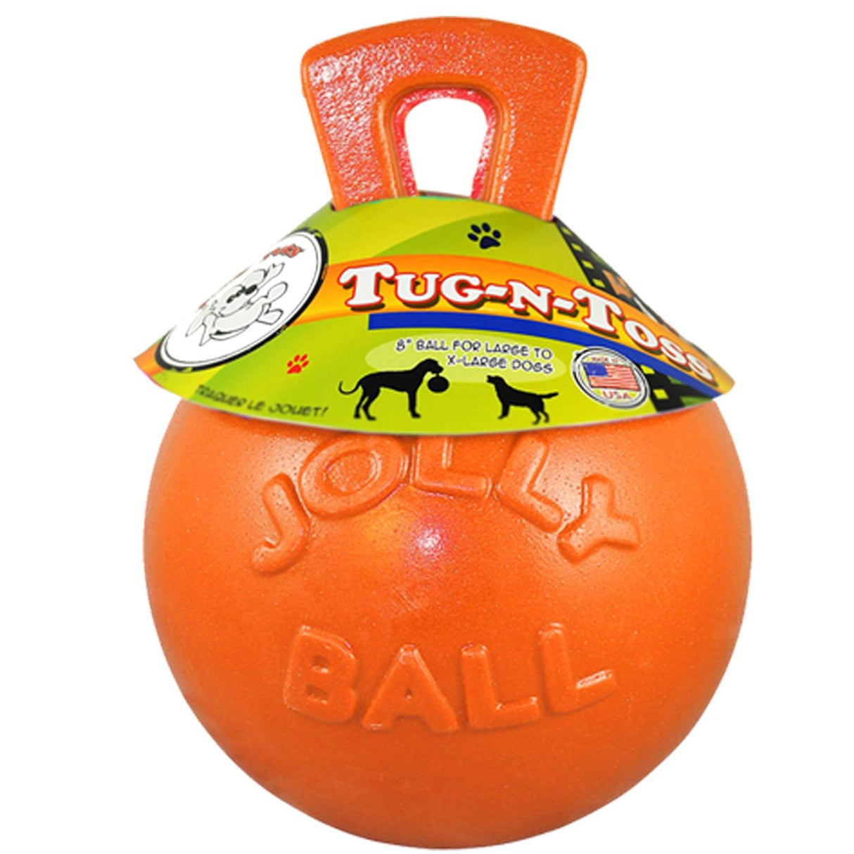 Jolly Pets Tug-n-Toss Heavy Duty Dog Toy Ball with Handle, 8 Inches/Large, Blueberry