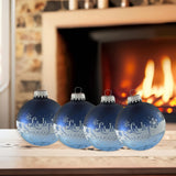 Glass Christmas Tree Ornaments - 67mm/2.625" [4 Pieces] Decorated Balls from Christmas by Krebs Seamless Hanging Holiday Decor (Frost with Blue & Silver Bethlehem Scene)