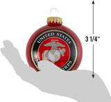 Christmas by Krebs 3 1/4" (80mm) Made in the USA Designer Seamless Flame Red Military Patriotic Glass Christmas Ball Keepsake Ornament, Marine Corps