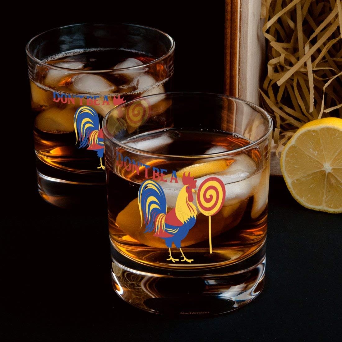 Don't Be a Rooster Lollipop Funny Whiskey or Bourbon Rocks Glass for Men or Women, Gag Gift, Birthday Gift for Friend, Boyfriend, Husband 11 oz - Made in the USA