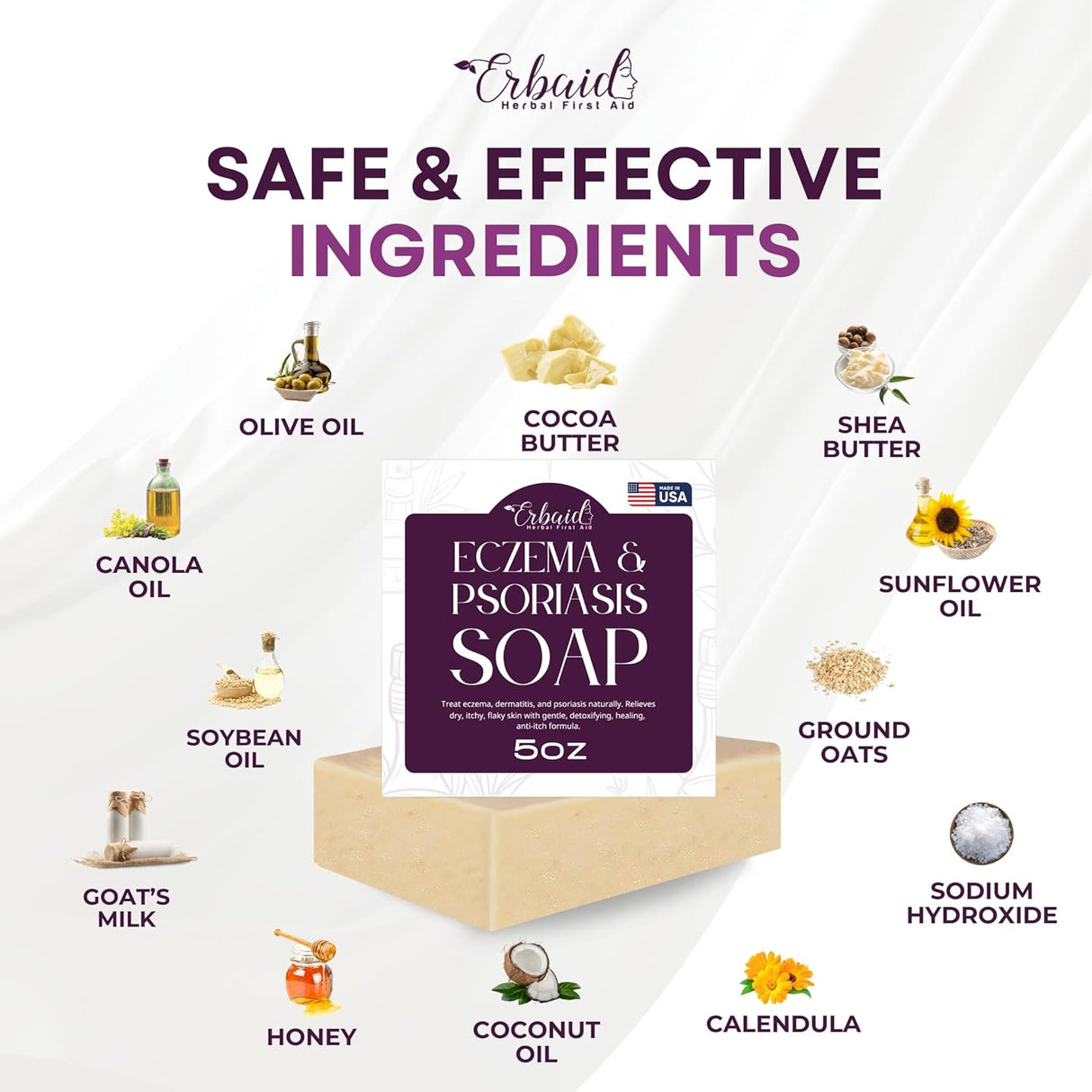 Eczema Soap Bar for Face and Body – All Natural Dermatitis, Psoriasis Treatment for Dry Itchy Sensitive Skin Relief – Gentle Detoxifying, Healing, Anti-Itch, Oatmeal Goat Milk Wash for Kids, & Adults