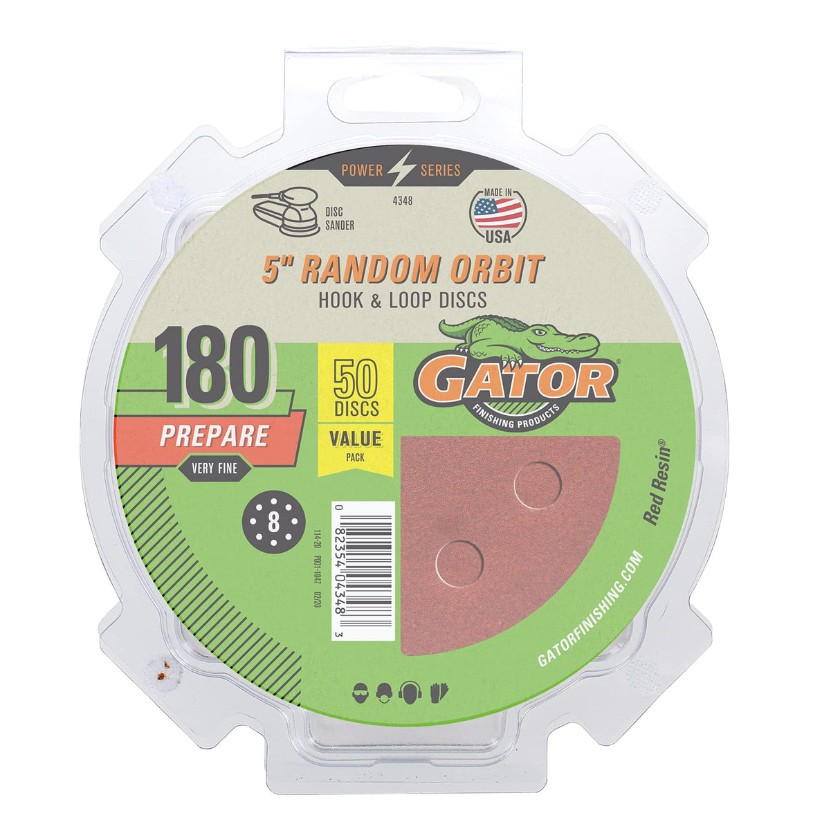 Gator 5" Random Orbit Hook & Loop Red Resin Aluminum Oxide Sanding Discs, 8-Hole, 40 Grit, 50 Pack