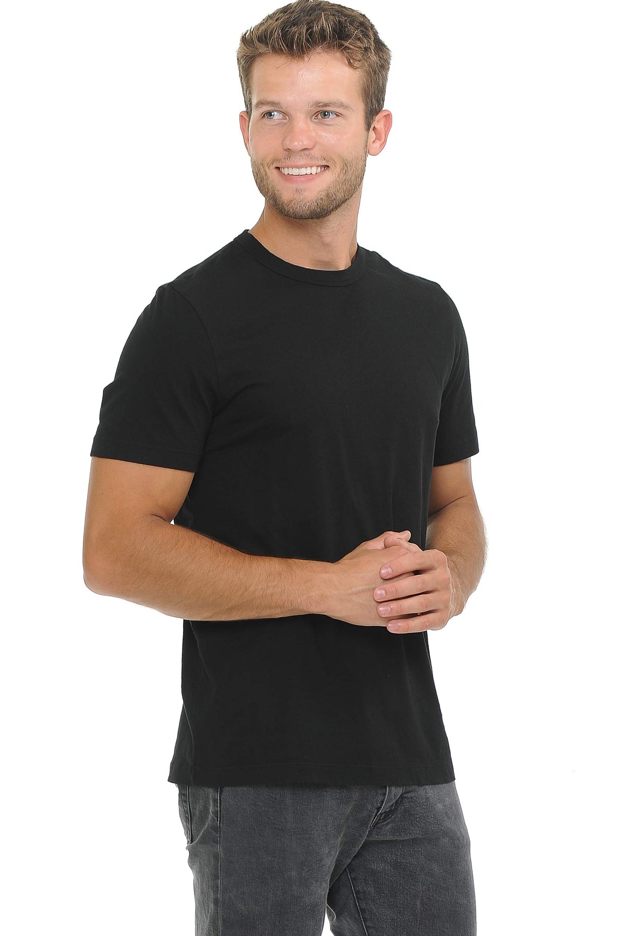 YURO-K Men's Premium Binded Neck Cotton Classic Short Sleeve Crew T-Shirt