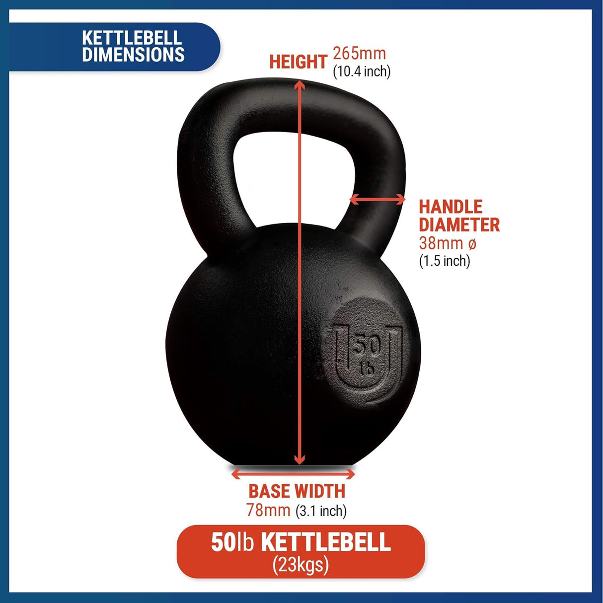 USA Made Premium Kettlebell (50). Kettlebells For Men and Women with Wide Grip Handle – – Kettle bell Core Fitness, Home Gym, Strength Training, Fitness Equipment, Muscle Building