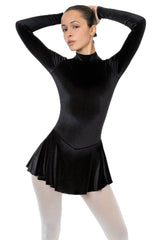 Los Angeles Apparel Velvet Long Sleeve Mockneck Skirted Leotard
