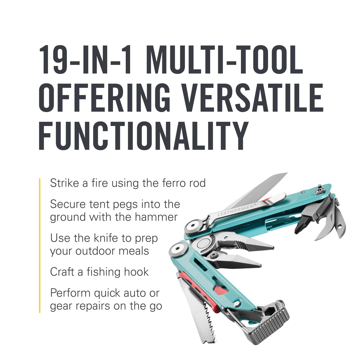 LEATHERMAN, Signal, 19-in-1 Multi-tool for Outdoors, Camping, Hiking, Fishing, Survival, Durable & Lightweight EDC, Made in the USA, Aqua/Silver with Nylon Sheath