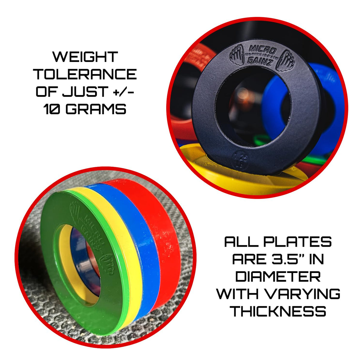 Micro Gainz Olympic Fractional Weight Plates Set, 10 Piece Olympic Weight Plates Set with Bag, Designed for Olympic Barbells for Strength Training and Micro Loading, Made in USA