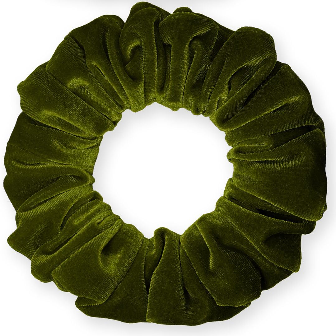 Velvet Scrunchies Jumbo Size Plush Big Ponytail Holders Thick Braided Locked Hair Big Made in the USA Green Pine
